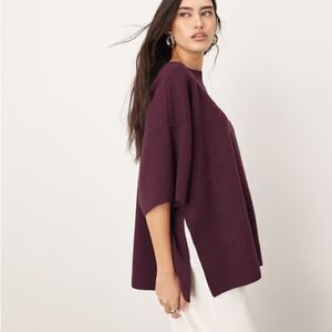 ARRANGE • Premium compact knit oversized t-shirt in burgundy